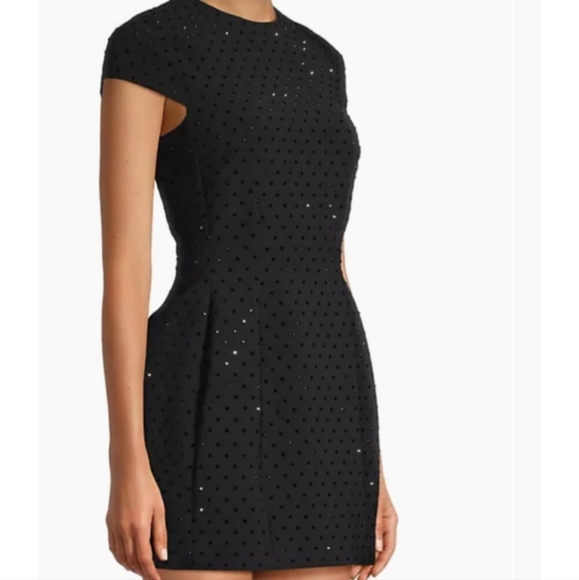 Toccin Kristen Structured Black Rhinestone Embellished Short Sleeve Mini Dress - Picture 5 of 11